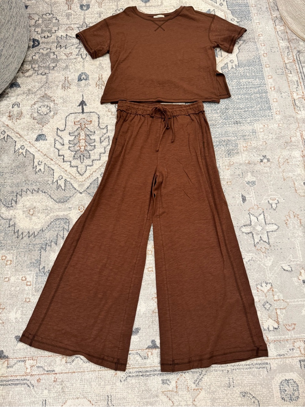 Zenana Outfitters Brown Wide-Leg Kids Pajama Set